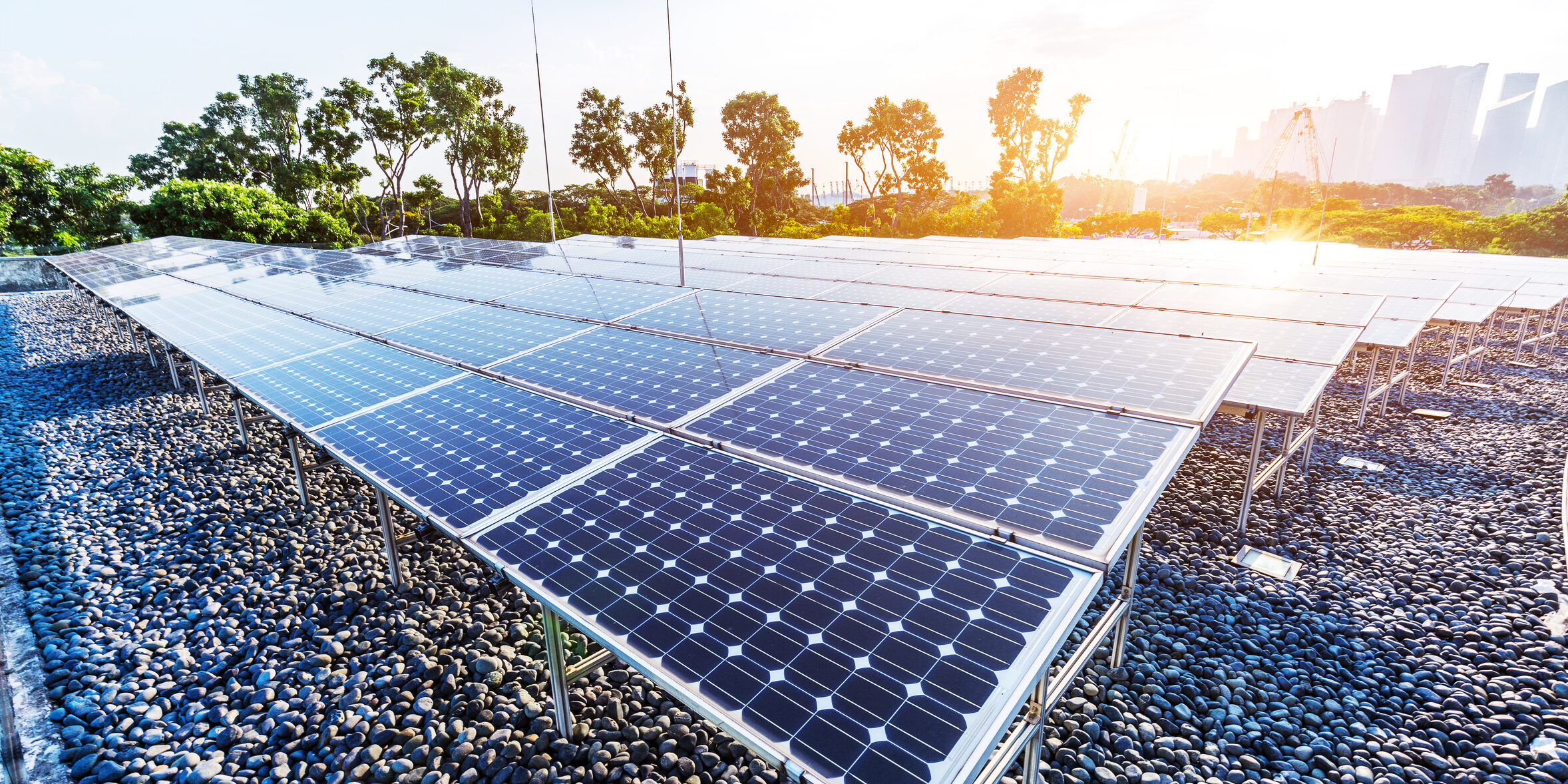 solar panel with cityscape of modern city